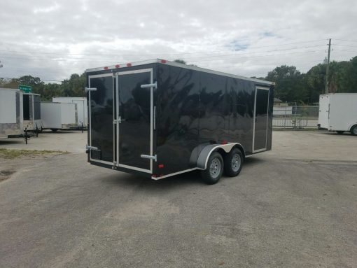 7x16 TA Trailer - Black, Barn Doors, Side Door, Extra Height