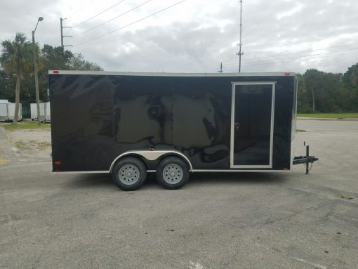 7x16 TA Trailer - Black, Barn Doors, Side Door, Extra Height