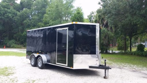 7x16 TA Trailer - Black, Ramp, Side Door, Extra Height