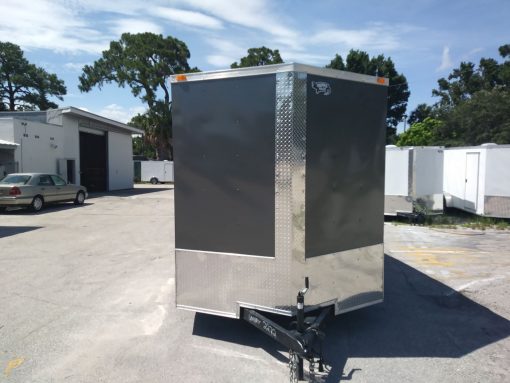 7x16 TA Trailer - Charcoal, Barn Doors, Side Door, Electrical, Extra Height, AC, Windows