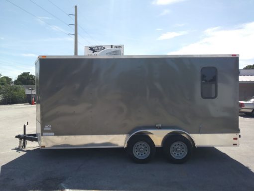 7x16 TA Trailer - Charcoal, Barn Doors, Side Door, Electrical, Extra Height, AC, Windows