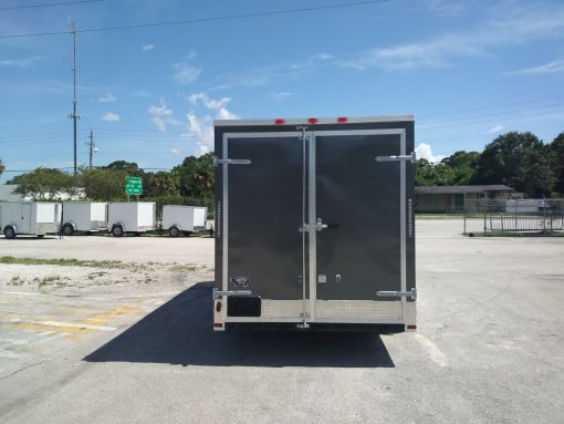 7x16 TA Trailer - Charcoal, Barn Doors, Side Door, Electrical, Extra Height, AC, Windows