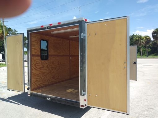 7x16 TA Trailer - Charcoal, Barn Doors, Side Door, Electrical, Extra Height, AC, Windows