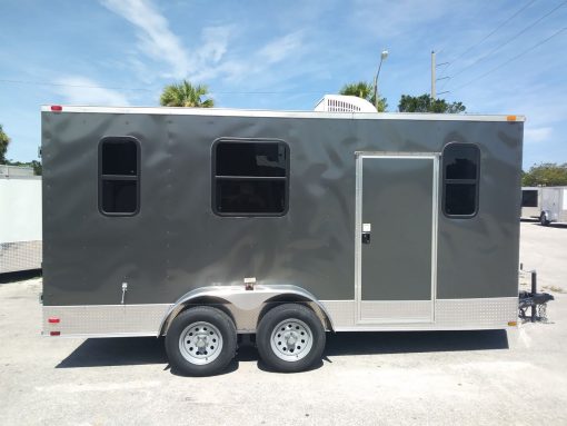 7x16 TA Trailer - Charcoal, Barn Doors, Side Door, Electrical, Extra Height, AC, Windows