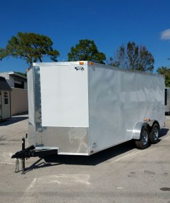 7x16 TA Trailer - White, Barn Doors, Side Door, Extra Height