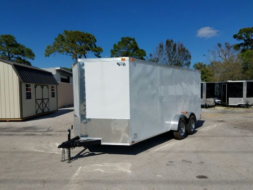 7x16 TA Trailer - White, Barn Doors, Side Door, Extra Height