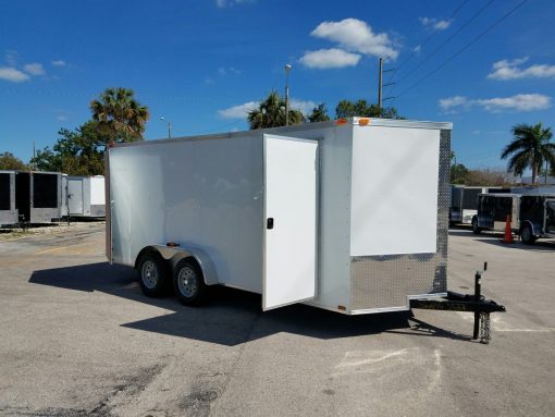 7x16 TA Trailer - White, Barn Doors, Side Door, Extra Height