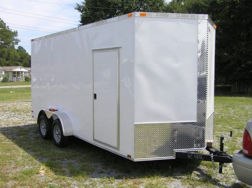 7x16 TA Trailer - White, Ramp, Side Door, Extra Height