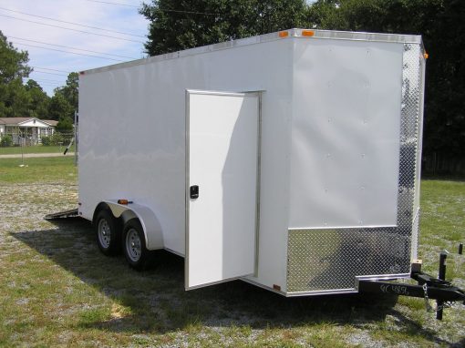 7x16 TA Trailer - White, Ramp, Side Door, Extra Height