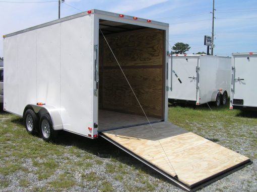 7x16 TA Trailer - White, Ramp, Side Door, Extra Height