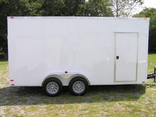 7x16 TA Trailer - White, Ramp, Side Door, Extra Height