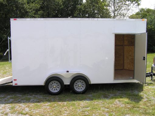 7x16 TA Trailer - White, Ramp, Side Door, Extra Height