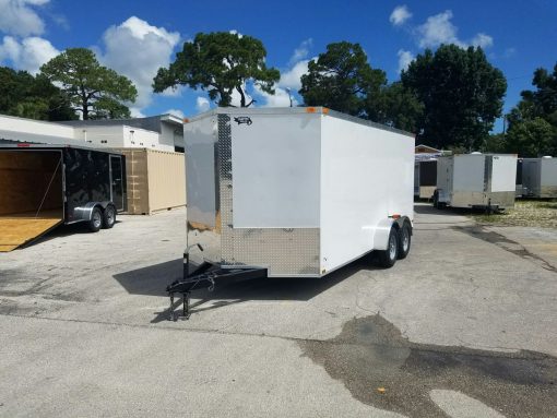 7x16 TA Trailer - White, Ramp, Side Door, Extra Height, Extended Tongue