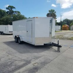 7x16 TA Trailer - White, Ramp, Side Door, Extra Height, Extended Tongue