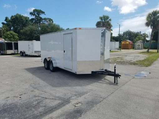 7x16 TA Trailer - White, Ramp, Side Door, Extra Height, Extended Tongue