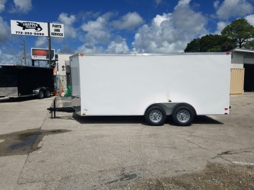 7x16 TA Trailer - White, Ramp, Side Door, Extra Height, Extended Tongue