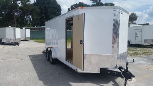 7x18 TA Trailer - White, Ramp, Side Door, Extra Height