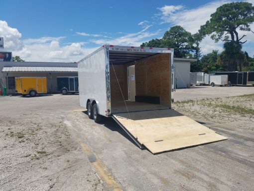 8.5x14 TA Trailer - White, Ramp, Side Door, and D-Rings