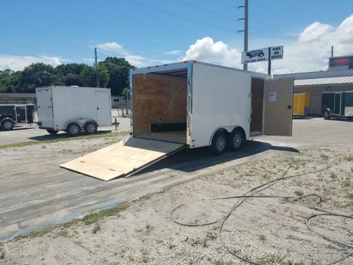 8.5x14 TA Trailer - White, Ramp, Side Door, and D-Rings