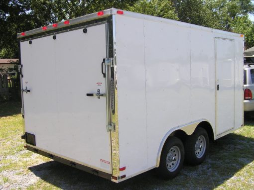 8.5x14 TA Trailer - White, Ramp, Side Door, and D-Rings