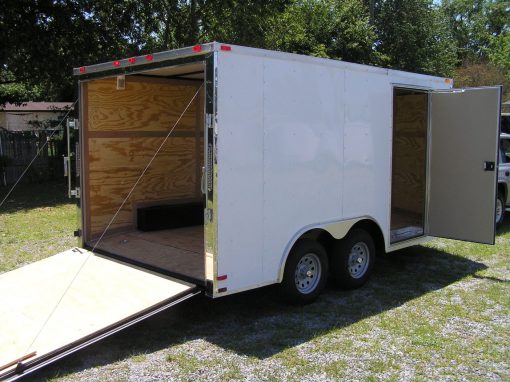 8.5x14 TA Trailer - White, Ramp, Side Door, and D-Rings