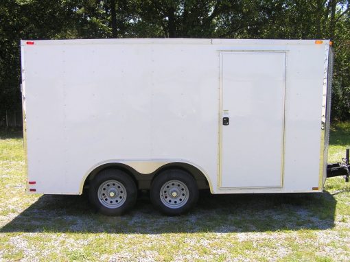 8.5x14 TA Trailer - White, Ramp, Side Door, and D-Rings