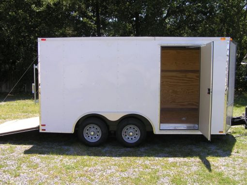 8.5x14 TA Trailer - White, Ramp, Side Door, and D-Rings