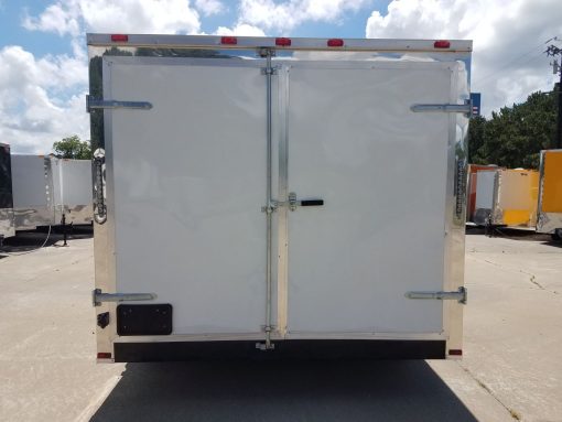 8.5x14 TA Trailer - White, Double Barn Doors, Side Door, Flat Front, Extended Tongue, Electrical Package, Interior Lining