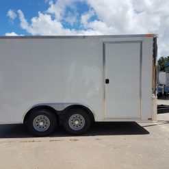 8.5x14 TA Trailer - White, Double Barn Doors, Side Door, Flat Front, Extended Tongue, Electrical Package, Interior Lining