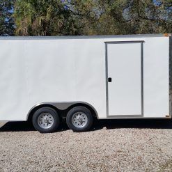 8.5x16 TA Trailer - White, Ramp, Side Door, and D-Rings