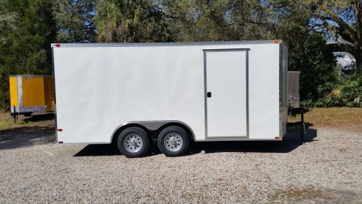 8.5x16 TA Trailer - White, Ramp, Side Door, and D-Rings