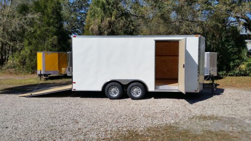 8.5x16 TA Trailer - White, Ramp, Side Door, and D-Rings