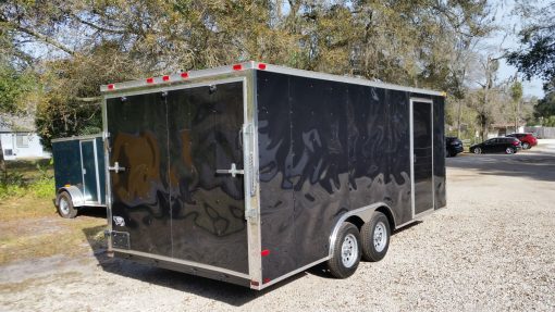 8.5x18 TA Trailer - Black, Ramp, Side Door, and D-Rings