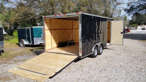 8.5x18 TA Trailer - Black, Ramp, Side Door, and D-Rings