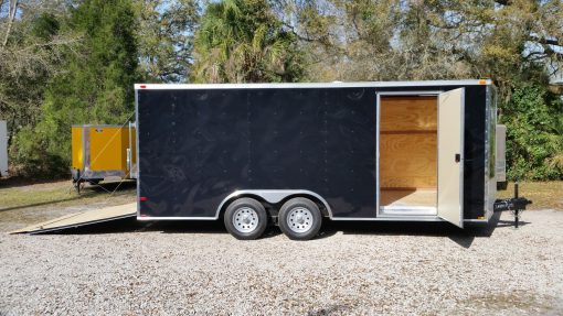 8.5x18 TA Trailer - Black, Ramp, Side Door, and D-Rings