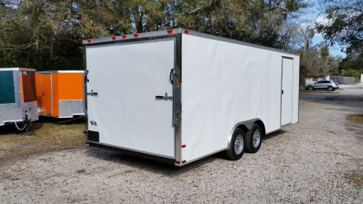 8.5x20 TA Trailer - White, Ramp, Side Door, and D-Rings