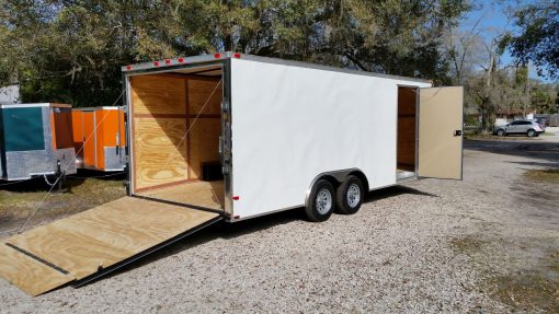 8.5x20 TA Trailer - White, Ramp, Side Door, and D-Rings