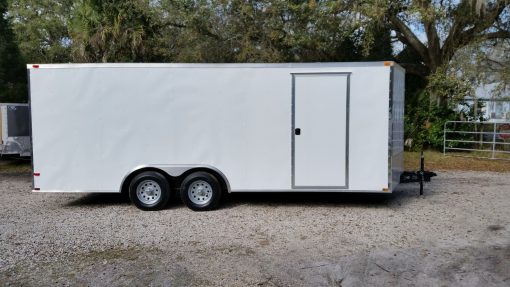 8.5x20 TA Trailer - White, Ramp, Side Door, and D-Rings