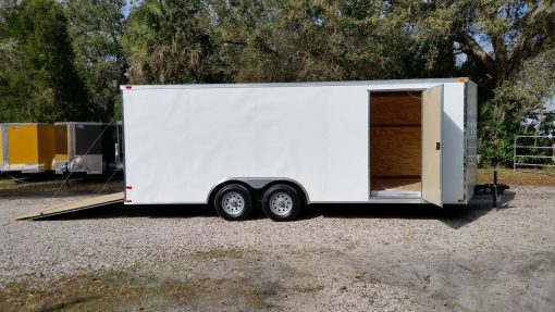 8.5x20 TA Trailer - White, Ramp, Side Door, and D-Rings