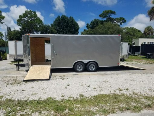 8.5x20 TA Trailer - Pewter, Ramp, Side Door, D-Rings, 5K Axles, Radials, Side Ramp