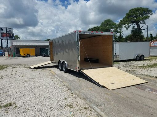 8.5x20 TA Trailer - Pewter, Ramp, Side Door, D-Rings, 5K Axles, Radials, Side Ramp