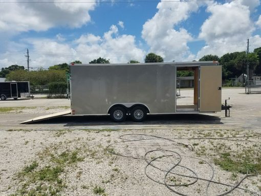 8.5x20 TA Trailer - Pewter, Ramp, Side Door, D-Rings, 5K Axles, Radials, Side Ramp