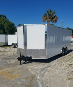 8.5x20 TA Trailer - White, Ramp, Side Door, D-Rings, 5K Axles, and Radials