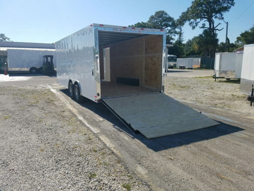 8.5x20 TA Trailer - White, Ramp, Side Door, D-Rings, 5K Axles, and Radials