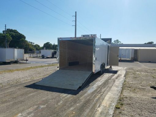 8.5x20 TA Trailer - White, Ramp, Side Door, D-Rings, 5K Axles, and Radials