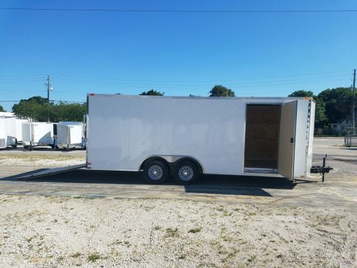 8.5x20 TA Trailer - White, Ramp, Side Door, D-Rings, 5K Axles, and Radials