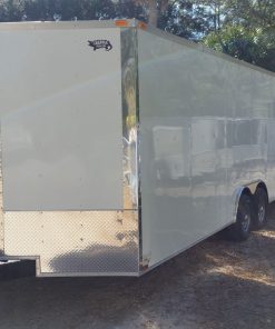 8.5x20 TA Trailer - White, Ramp, Side Door, D-Rings, 5K Axles, Radials, Extra Height