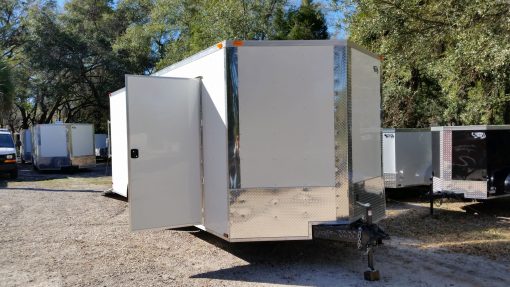 8.5x20 TA Trailer - White, Ramp, Side Door, D-Rings, 5K Axles, Radials, Extra Height