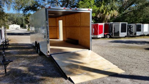 8.5x20 TA Trailer - White, Ramp, Side Door, D-Rings, 5K Axles, Radials, Extra Height