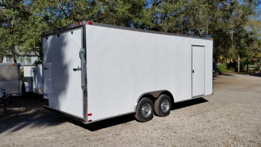 8.5x20 TA Trailer - White, Ramp, Side Door, D-Rings, 5K Axles, Radials, Extra Height